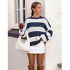 ZESICA Womens Long Sleeve Oversized Striped Knitted Sweaters(Navy)