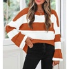 ZESICA Womens Long Sleeve Oversized Striped Knitted Sweaters(Orange)