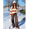 ZESICA Womens Long Sleeve Oversized Striped Knitted Sweaters(Orange)