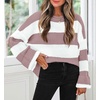 ZESICA Womens Long Sleeve Oversized Striped Knitted Sweaters(Pink)