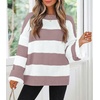 ZESICA Womens Long Sleeve Oversized Striped Knitted Sweaters(Pink)