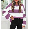 ZESICA Womens Long Sleeve Oversized Striped Knitted Sweaters(Purple)