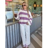ZESICA Womens Long Sleeve Oversized Striped Knitted Sweaters(Purple)