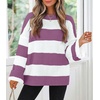 ZESICA Womens Long Sleeve Oversized Striped Knitted Sweaters(Purple)