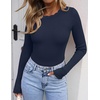 ZESICA Womens Long Sleeve Ribbed Knit Fitted Sweaters Tops(Navy)