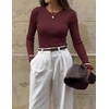 ZESICA Womens Long Sleeve Ribbed Knit Fitted Sweaters Tops(Winered)