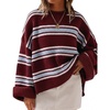ZESICA Womens Long Sleeve Oversized Striped Knitted Sweaters(Burgundy)