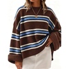 ZESICA Womens Long Sleeve Oversized Striped Knitted Sweaters(Coffee Brown)