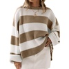 ZESICA Womens Long Sleeve Oversized Striped Knitted Sweaters(Lightkhaki)