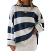 ZESICA Womens Long Sleeve Oversized Striped Knitted Sweaters(Navy)
