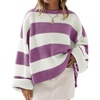 ZESICA Womens Long Sleeve Oversized Striped Knitted Sweaters(Purple)