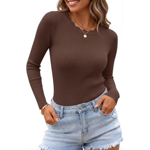ZESICA Womens Long Sleeve Ribbed Knit Fitted Sweaters Tops(Coffee)