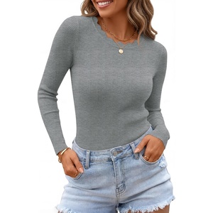 ZESICA Womens Long Sleeve Ribbed Knit Fitted Sweaters Tops(Grey)