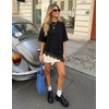 ZESICA Women’s Summer Oversized T-Shirts Asymmetrical Lace Going Out Tops(Black)