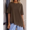 ZESICA Women’s Summer Oversized T-Shirts Asymmetrical Lace Going Out Tops(Brown)