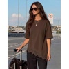 ZESICA Women’s Summer Oversized T-Shirts Asymmetrical Lace Going Out Tops(Brown)