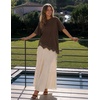ZESICA Women’s Summer Oversized T-Shirts Asymmetrical Lace Going Out Tops(Brown)