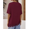 ZESICA Women’s Summer Oversized T-Shirts Asymmetrical Lace Going Out Tops(Burgundy)