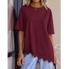 ZESICA Women’s Summer Oversized T-Shirts Asymmetrical Lace Going Out Tops(Burgundy)