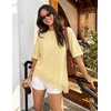 ZESICA Women’s Summer Oversized T-Shirts Asymmetrical Lace Going Out Tops(Butter Yellow)