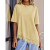 ZESICA Women’s Summer Oversized T-Shirts Asymmetrical Lace Going Out Tops(Butter Yellow)