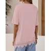 ZESICA Women’s Summer Oversized T-Shirts Asymmetrical Lace Going Out Tops(Dusty Pink)