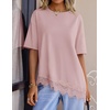 ZESICA Women’s Summer Oversized T-Shirts Asymmetrical Lace Going Out Tops(Dusty Pink)