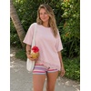 ZESICA Women’s Summer Oversized T-Shirts Asymmetrical Lace Going Out Tops(Dusty Pink)