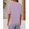 ZESICA Women’s Summer Oversized T-Shirts Asymmetrical Lace Going Out Tops(Dusty Purple)