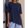 ZESICA Women’s Summer Oversized T-Shirts Asymmetrical Lace Going Out Tops(Navy)
