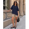 ZESICA Women’s Summer Oversized T-Shirts Asymmetrical Lace Going Out Tops(Navy)