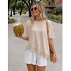 ZESICA Women’s Summer Oversized T-Shirts Asymmetrical Lace Going Out Tops(Sand)