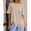 ZESICA Women’s Summer Oversized T-Shirts Asymmetrical Lace Going Out Tops(Sand)