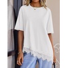 ZESICA Women’s Summer Oversized T-Shirts Asymmetrical Lace Going Out Tops(White)