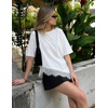 ZESICA Women’s Summer Oversized T-Shirts Asymmetrical Lace Going Out Tops(White)