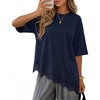ZESICA Women’s Summer Oversized T-Shirts Asymmetrical Lace Going Out Tops(Navy)