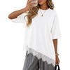 ZESICA Women’s Summer Oversized T-Shirts Asymmetrical Lace Going Out Tops(White)