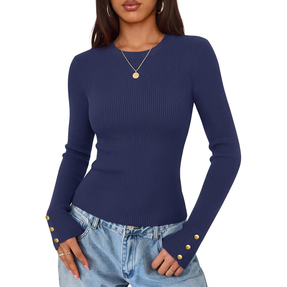 image:imageZESICA Womens Long Sleeve Button Soft Knit Pullover SweatersNavy