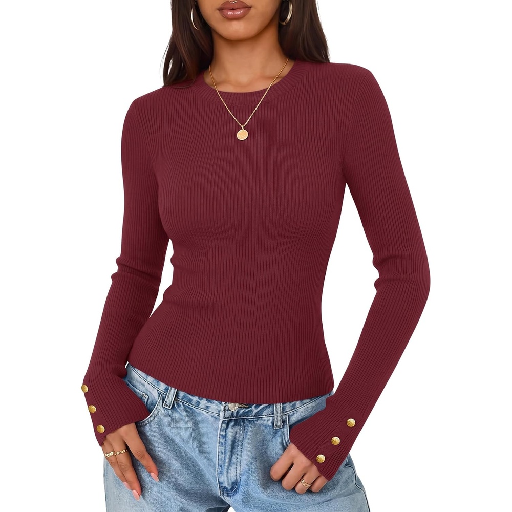 image:imageZESICA Womens Long Sleeve Button Soft Knit Pullover SweatersWine