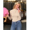 ZESICA Women’s Fall Long Sleeve Mock Neck Button Shirts Going Out Tops(Beige)