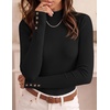 ZESICA Women’s Fall Long Sleeve Mock Neck Button Shirts Going Out Tops(Black)