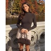 ZESICA Women’s Fall Long Sleeve Mock Neck Button Shirts Going Out Tops(Brown)