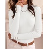 ZESICA Women’s Fall Long Sleeve Mock Neck Button Shirts Going Out Tops(White)