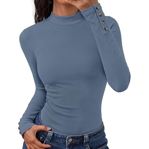 ZESICA Women’s Fall Long Sleeve Mock Neck Button Shirts Going Out Tops(Dustyblue)