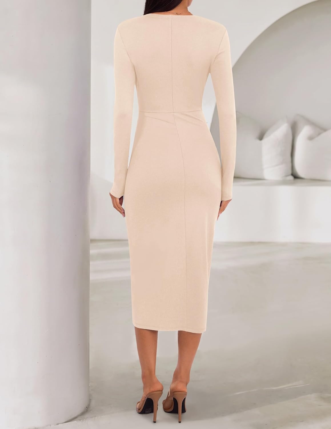 image:imageZESICA Womens Fall Long Sleeve Wrap Bodycon Cocktail Party DressesApricot