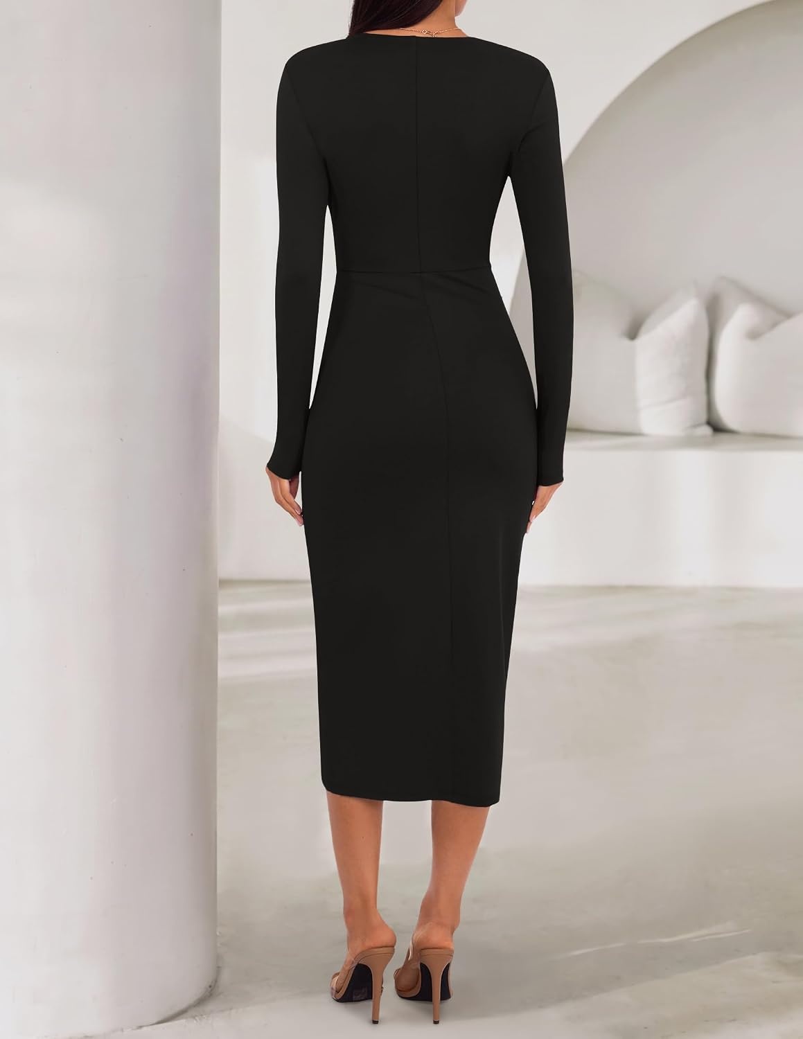 image:imageZESICA Womens Fall Long Sleeve Wrap Bodycon Cocktail Party DressesBlack