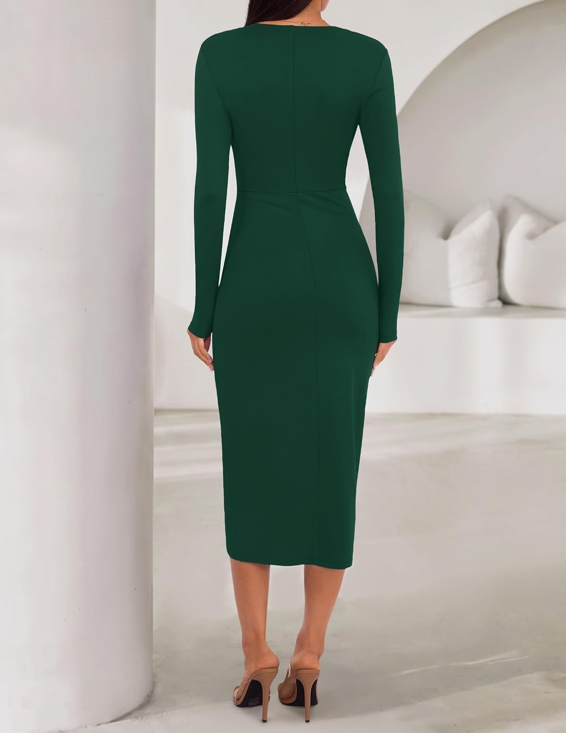 image:imageZESICA Womens Fall Long Sleeve Wrap Bodycon Cocktail Party DressesDarkgreen