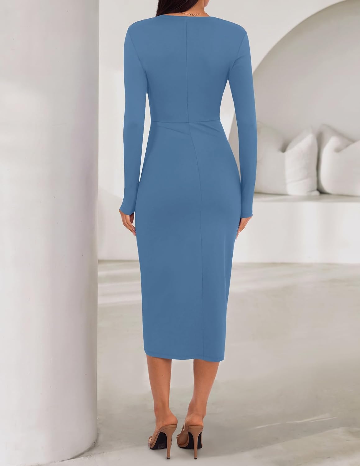 image:imageZESICA Womens Fall Long Sleeve Wrap Bodycon Cocktail Party DressesDustyblue