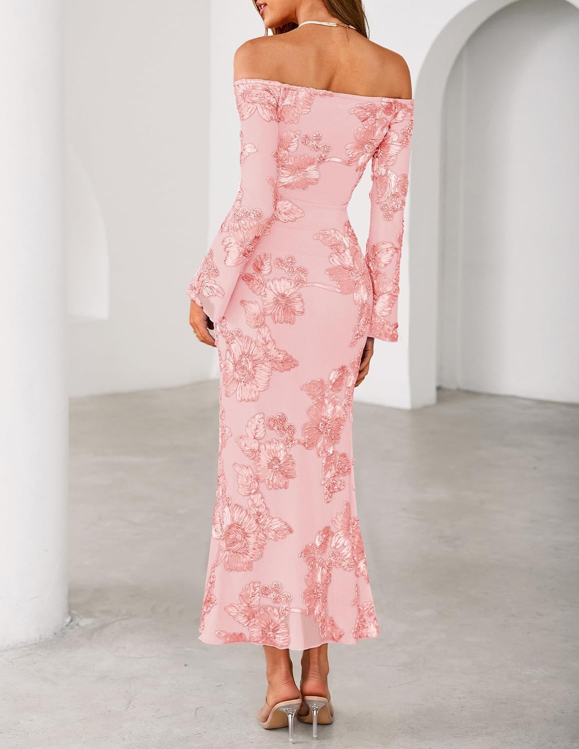 image:imageZESICA Womens Fall Off Shoulder Floral Wedding Guest Maxi DressesPink