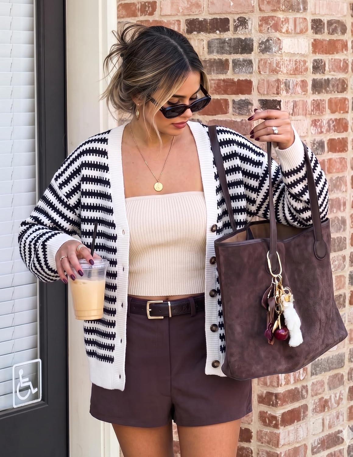 image:imageZESICA Womens Striped Button Up Cardigan Sweaters V Neck Trendy Knit TopsBlack